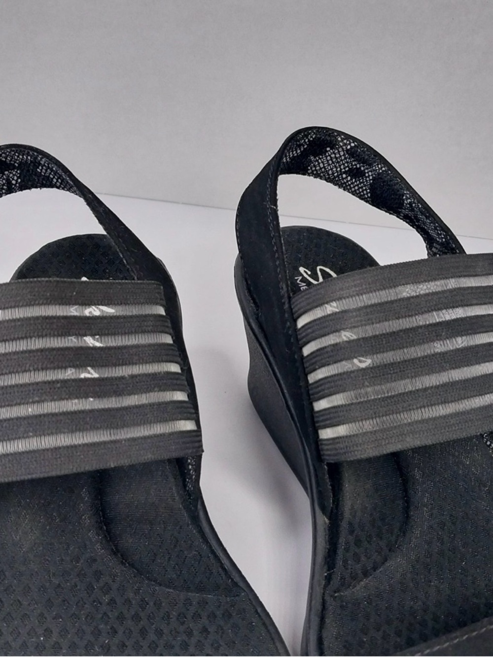skechers cali rumble sci fi Women's Black Wedge Sandals with Elastic Strap 8 - Picture 10 of 11